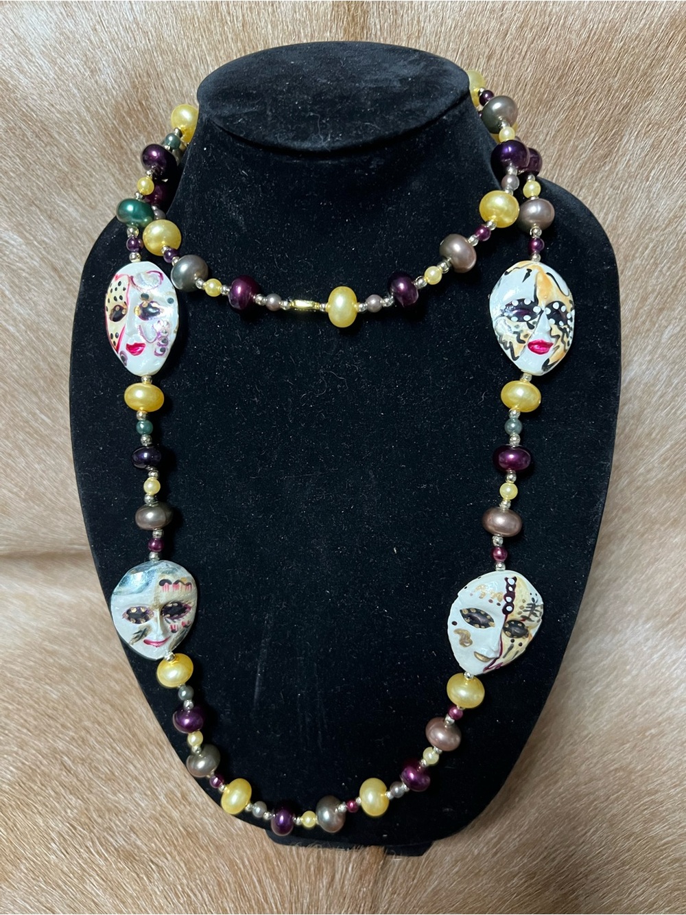 Vintage 1980 Mardi Gras hand painted face necklace